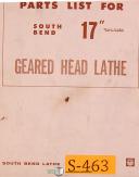 South Bend 17" Turn-nado, Geared Head Lathe, Parts Manual 1972